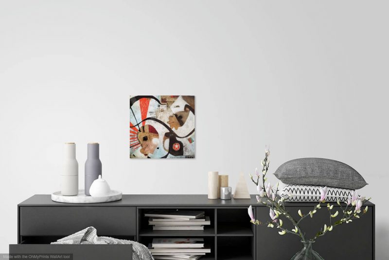 In situ image of Forget your perfect offering. An abstract mixed media painting by Kathryn Gruber
