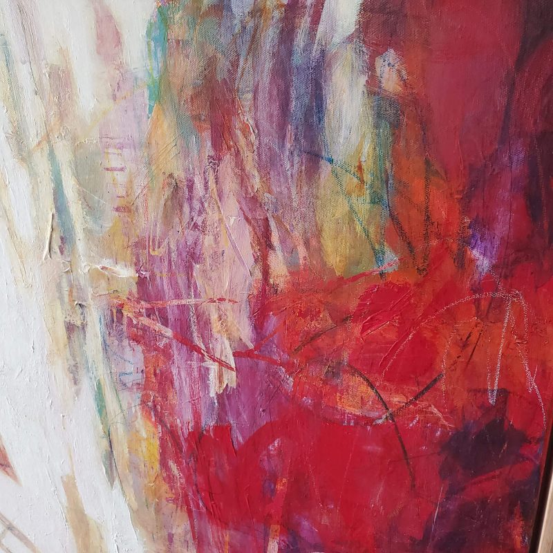 Close up image of mixed media contemporary abstract painting 'It Takes a Village' by Kathryn Gruber
