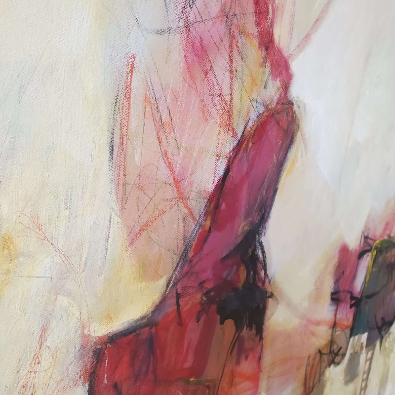 Close up of "I did not do it on Purpose", which is a mixed media contemporary abstract painting by Kathryn Gruber.