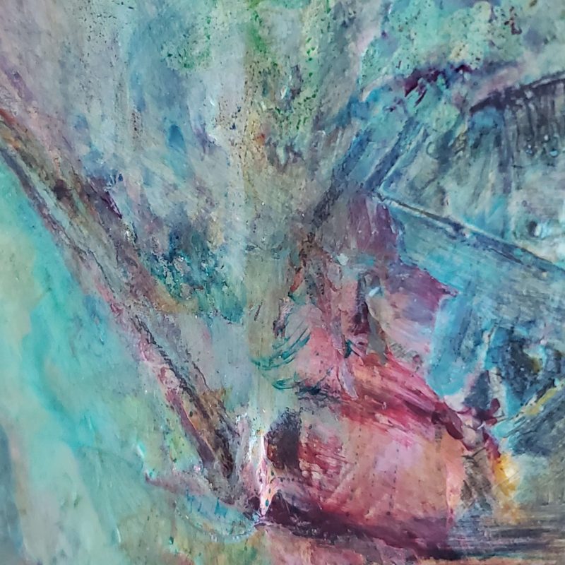 A close up of the mini abstract painting 'Elemental Harmony' by Kathryn Gruber